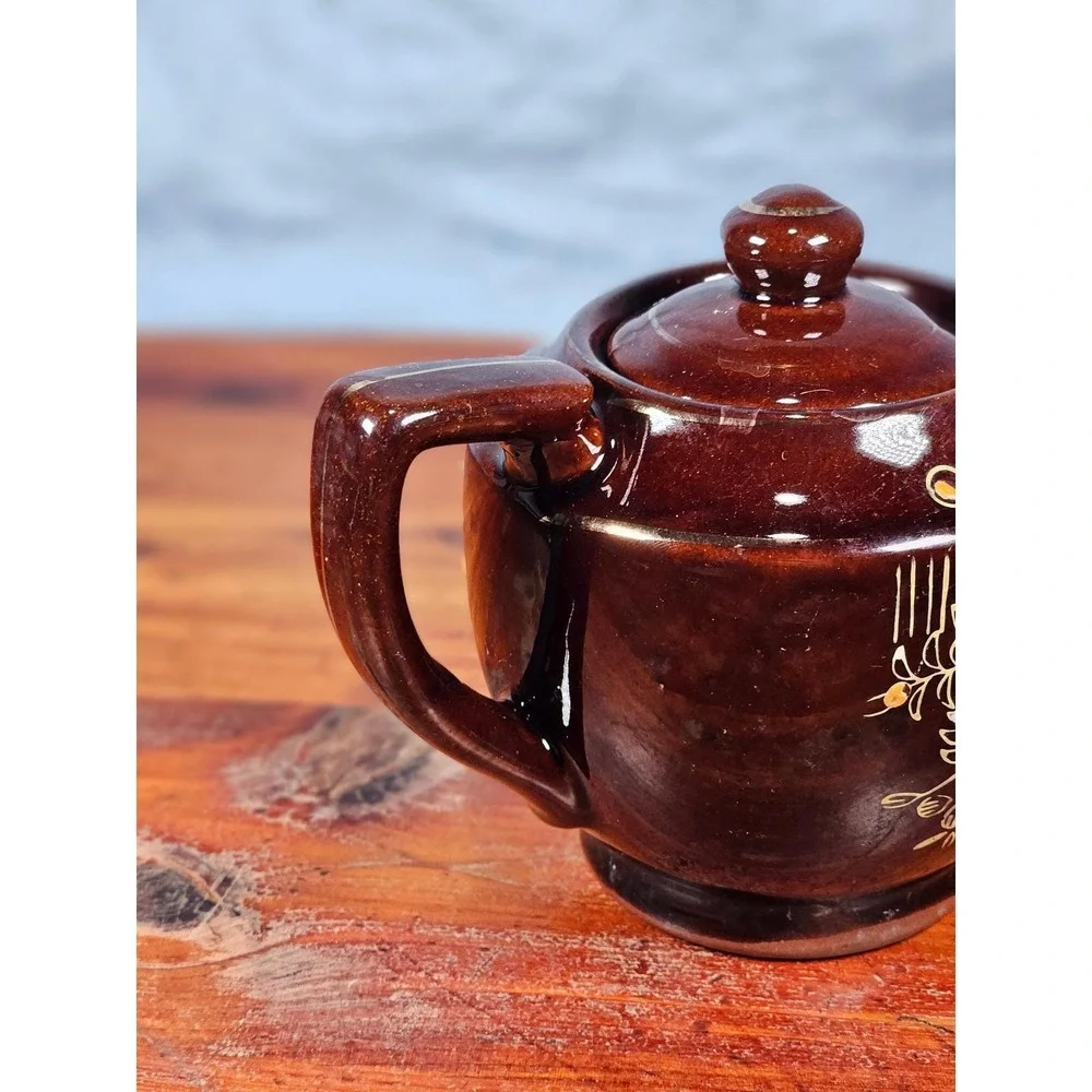 Vintage Made in Japan Brown Floral Ceramic Teapot Decorative Cottage Decor